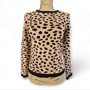 H Halston Women's Leopard Print Beige and Black Long Sleeve Sweater, Size XS
